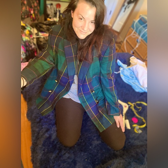 Vintage Authentic Escada Green Plaid Tartan Blazer Size 42 Mad OG Status - Picture 12 of 15